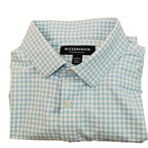 Mizzen+Main Stretch Sport Dress Shirt Leeward Trim Fit Blue Plaid Large Tall